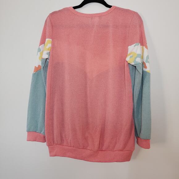 Colorful Pastels Funky Long Sleeve Sweatshirt 80s Vibe Cheetah Print Size Large - Picture 5 of 6
